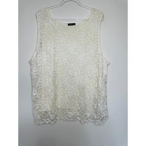 Vtg Vikki Vi Tank Top Shell Size 3X Cream Lace Lined Sleeveless Layering